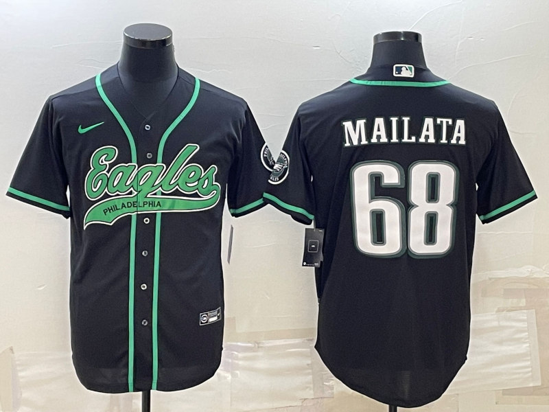 Men's Philadelphia Eagles #68 Jordan Mailata Black With Patch Cool Base Stitched Baseball Jersey Men's Philadelphia Eagles #68 Jordan Mailata Black With Patch Cool Base Stitched Baseball Jersey